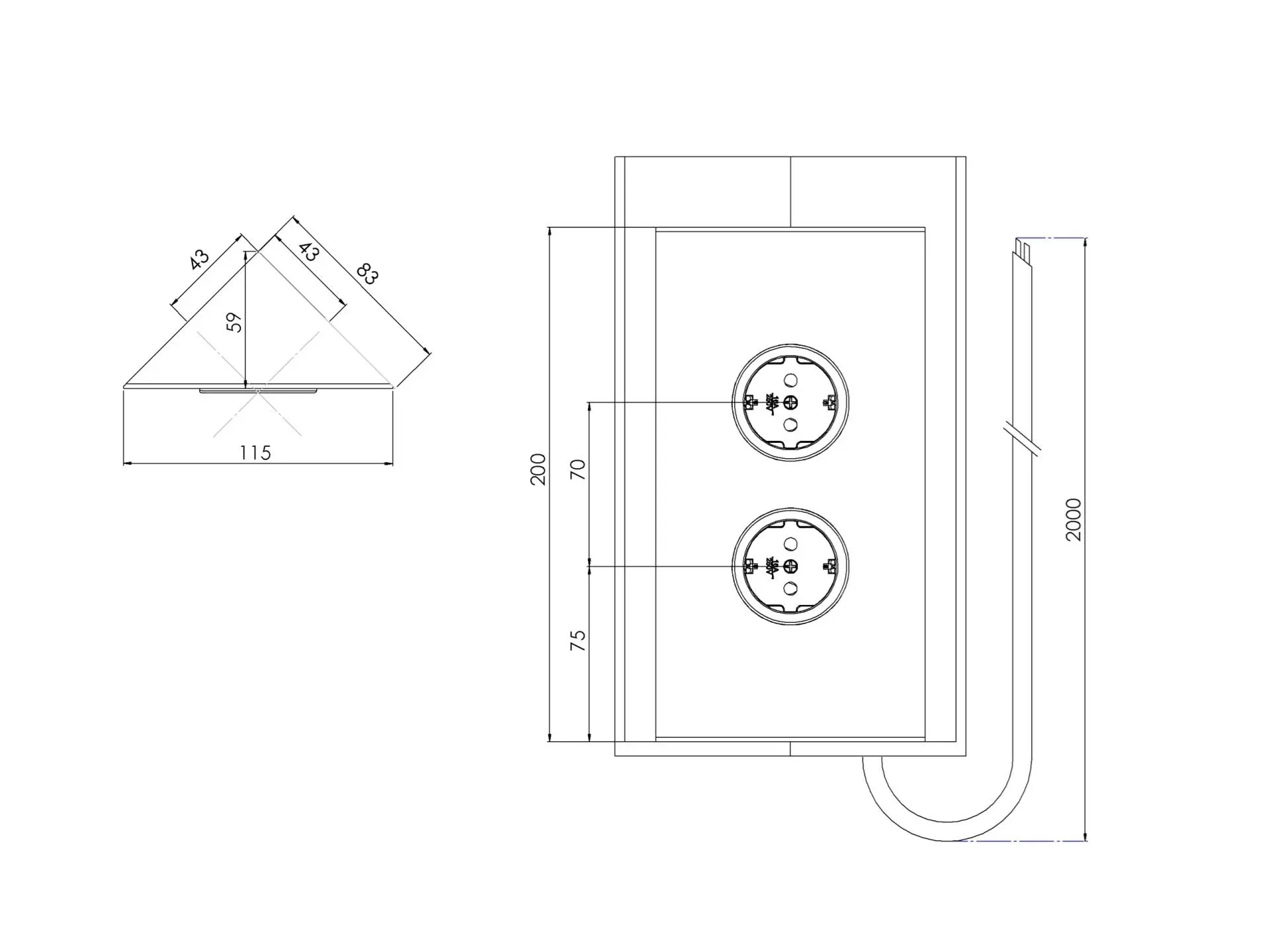 CARESSI 2ST20 Energiezuil Gold - opbouw met twee stopcontacten