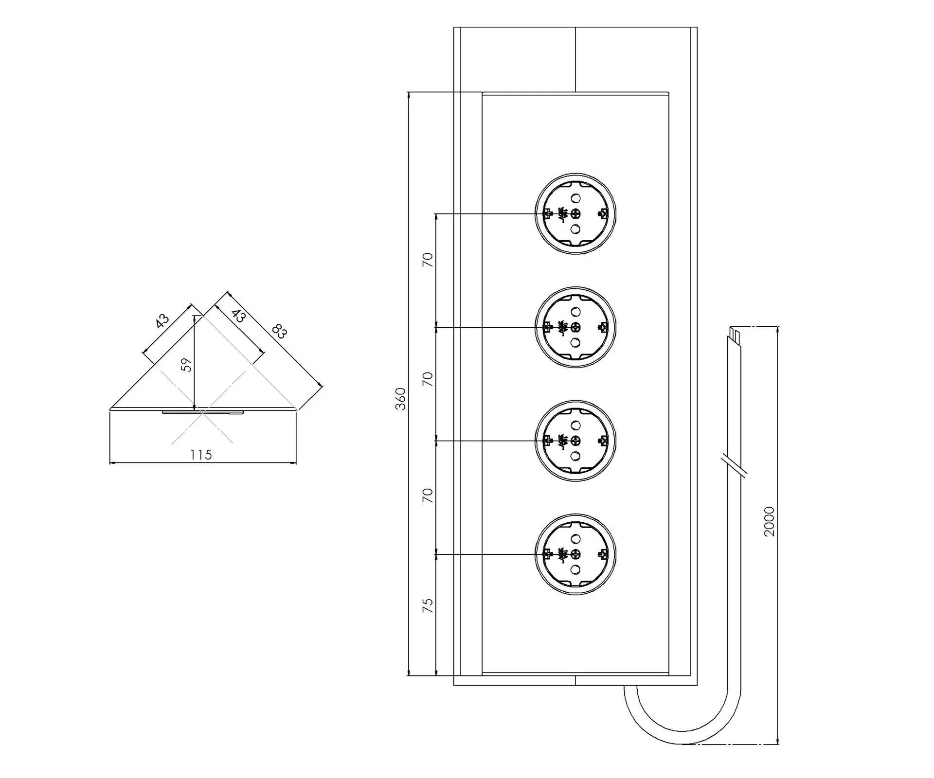 CARESSI 4ST36 Energiezuil Wit - opbouw met vier stopcontacten