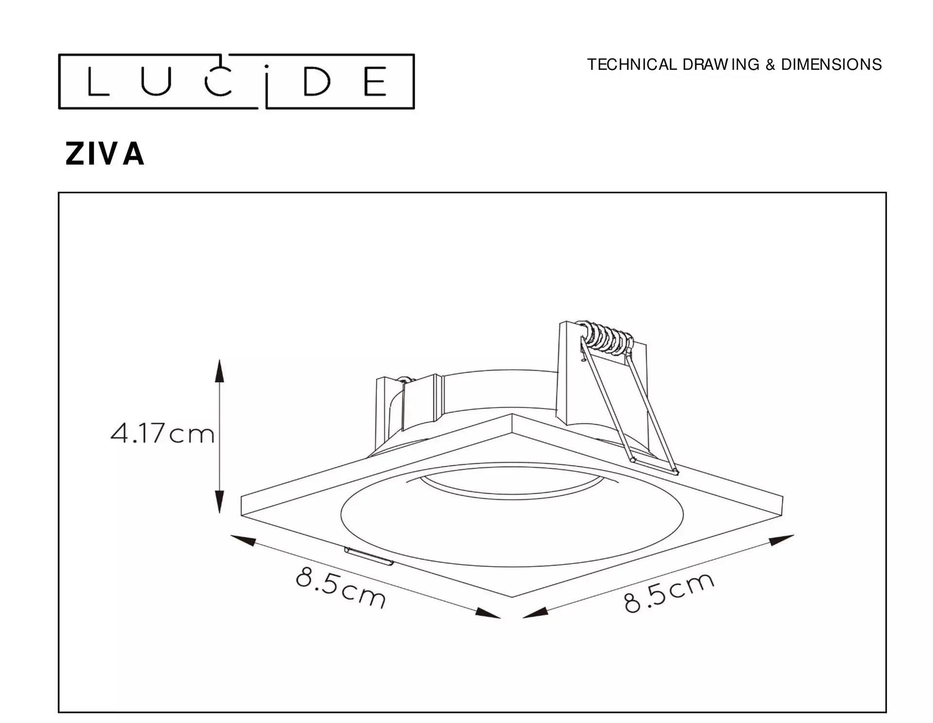 Lucide inbouwspot ziva vierkant zwart IP44