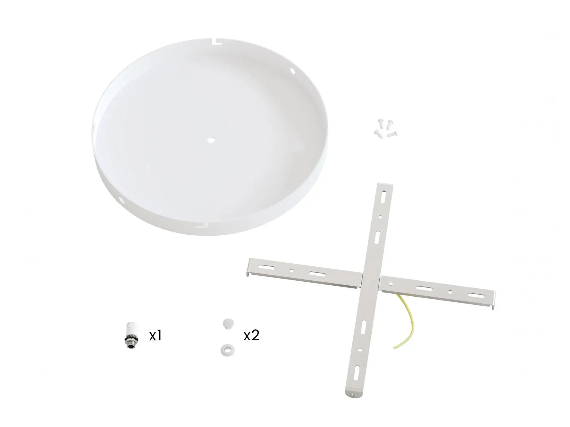 Plafondkap metaal plat model - wit - 30 cm - met beugel met 1 midden gat en 2 zij gaten