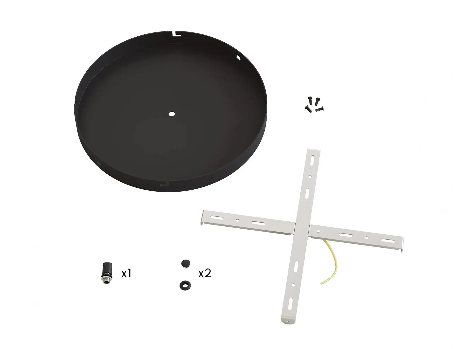 Plafondkap metaal plat model - zwart - 30 cm - met beugel met 1 midden gat en 2 zij gaten
