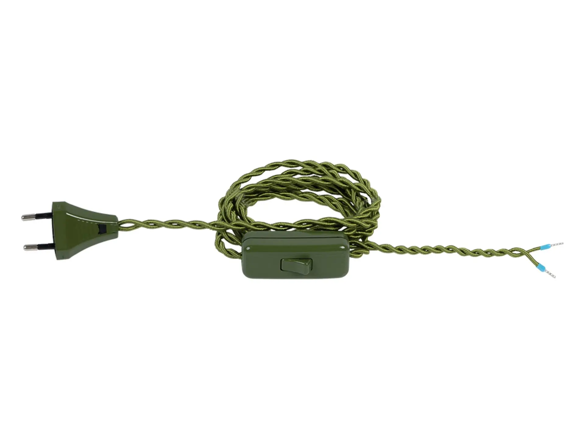 Strijkijzersnoer gedraaid oud groen met stekker en snoerschakelaar - 2x0.75mm² - 200 cm