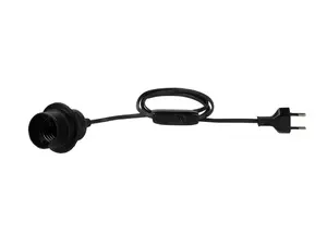 Aansluitsnoer met E27 fitting met stekker en snoerschakelaar - 2X0.75mm2 - 150 cm - zwart