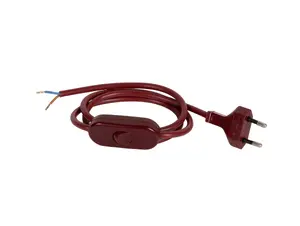 Aansluitsnoer met stekker en snoerschakelaar - 2x0.75mm² - 200 cm - bordeaux rood